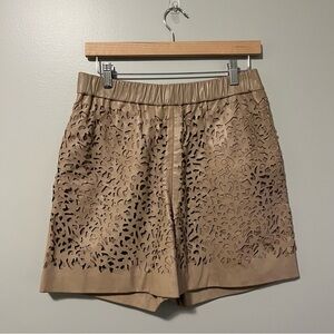 Purificacion Garcia Leather Perforated Pattern Highrise Shorts Tan